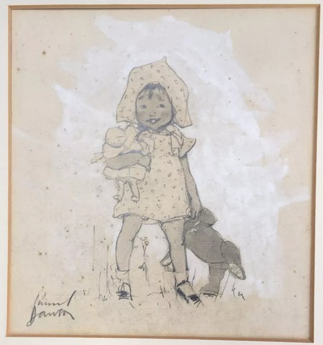 Muriel Dawson, Original SIGNED Pencil & Wash Book illustration Drawing, Framed - Picture 3 of 5