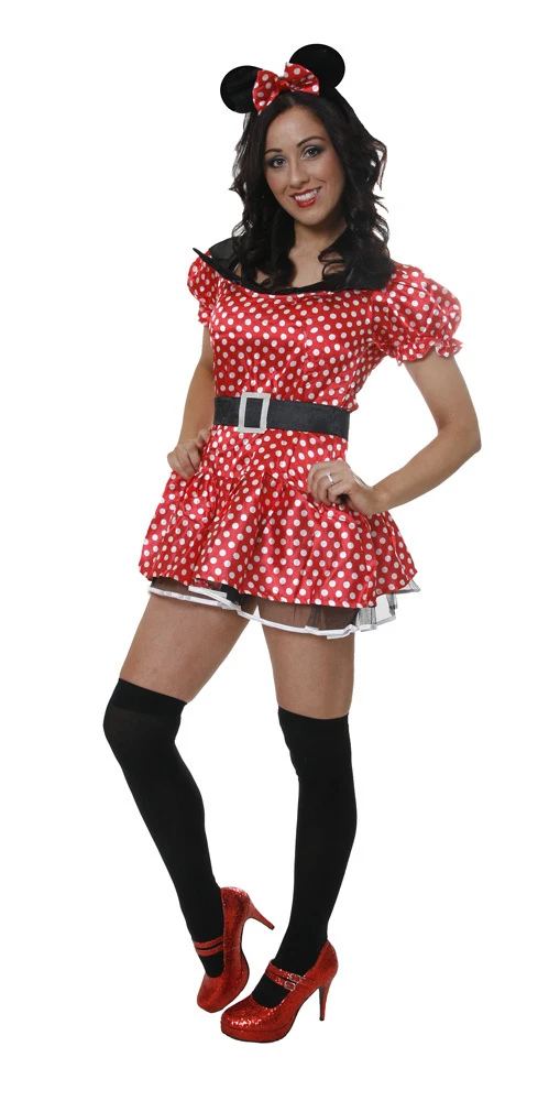 Ladies Mouse Costume Red Polka Dot Fancy Dress Cartoon Character Party Outfit