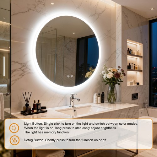 28” Smart Round Lighted Backlit Bathroom Mirror Wall Illuminated Vanity Mirror - Afbeelding 8 van 16