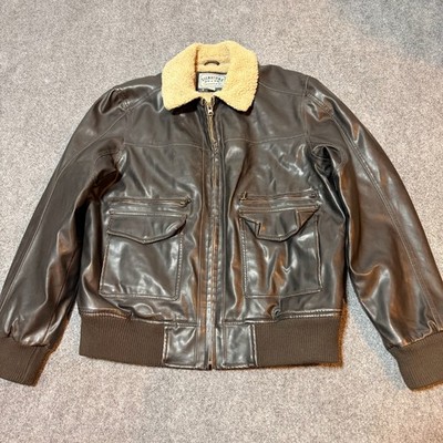 Levis Straus Jacket Mens Large Brown Collar Full Zip Faux Leather Aviator Bomber