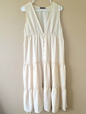 Emerson Lang Maternity Ivory Swiss Dot Button Front Midi Dress - Size Large