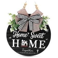 Welcome Sign for Front Door, Wooden Home Sweet Home Decor Outdoor, 3D black