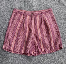 J. Jill Love Linen Striped Shorts Red Pink Orange Coastal Vibes Size 10
