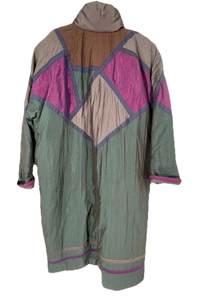 VTG 90s Streetwear Quilted Puffer Parka Patchwork Trench Coat Funky Artsy 24W - Image 3 of 4