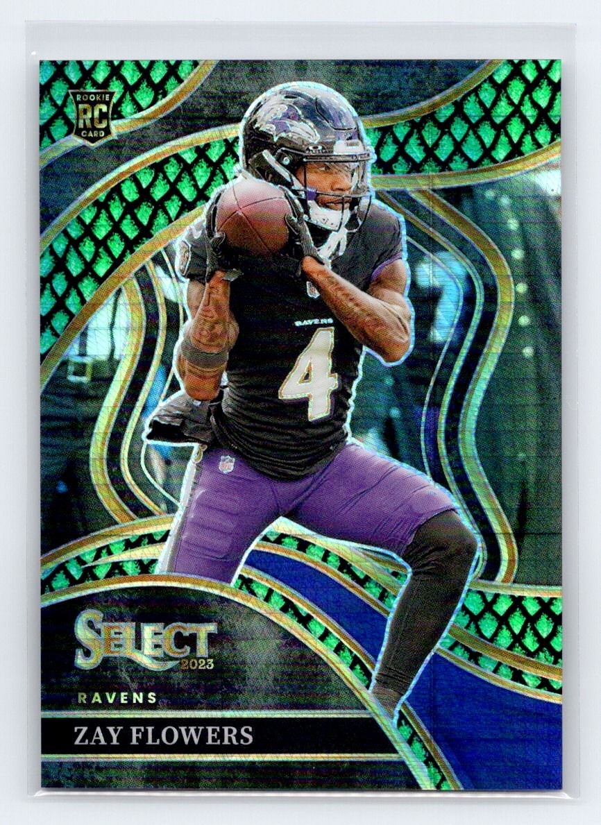 Zay Flowers 2023 Panini Select #201 Club Level Rookie Dragon Scale Prizm /70