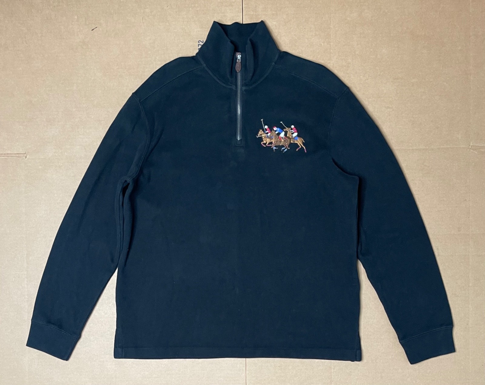 Vintage Polo Ralph Lauren Uomo L Nero 1 4 Zip Pullover Triplo Pony Felpa