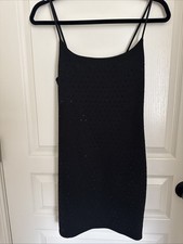 VTG Windsor S Black Mini Dress Rhinestone Sparkle Spaghetti Strap Party Club