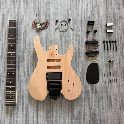 Headless DIY Guitar Kit Unfinished Mahogany Body Rosewood Fretboard Locking Nut