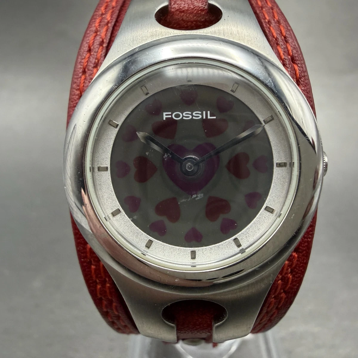 Rare Vintage Fossil Big Tic Pink Floral Animated Silver Womens Watch New Battery Vintage Fossil Big Tic Ladies Animated | Mercari main image 2