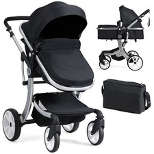 2 in 1 Baby Stroller Pushchair Convertible Reversible Bassinet Pram W/Rain Cover