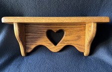 Vtg Oak Shelf Wood Heart Cut Out Country Farmhouse Cottage Granny Core 15x6.5x5