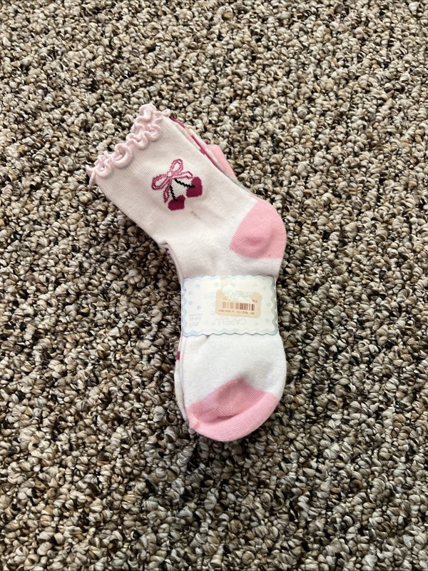 Capelli Kids 6 Pairs Socks Set White Pink Hearts M/L 13-5 Girls Ruffle