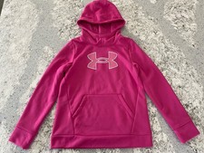 UNDER ARMOR logo pink hoodie sweatshirt pullover fleece kids youth girls YM