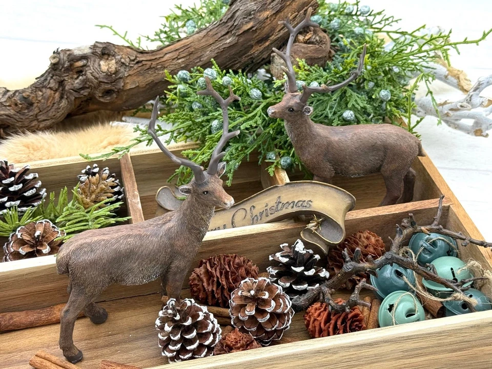 Hirsch Deko Figur Braun Rentier Stehend Weihnachten Herbst Advent Winter 2 Stück - Bild 3 von 4