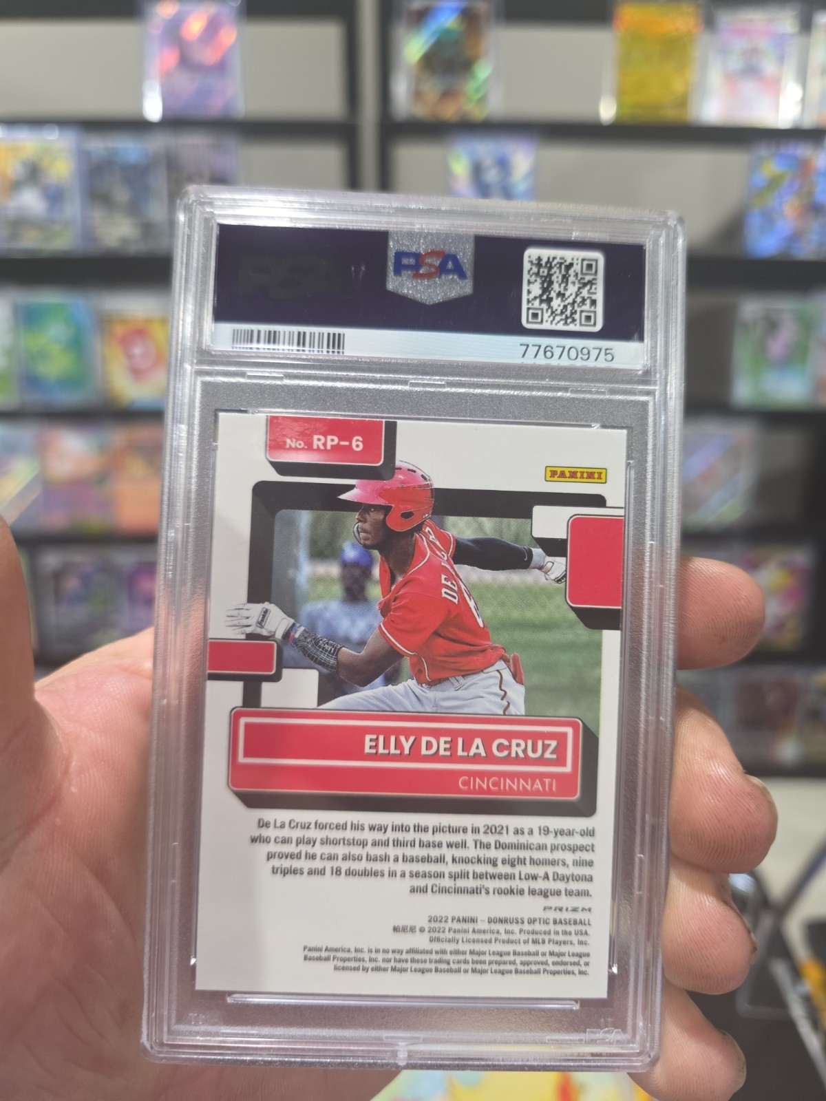 2022 Donruss Optic Elly De La Cruz Rated Prospects Holo Prizm #RP-6 Reds PSA 10 view 2