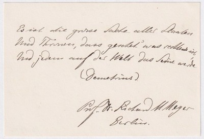 Richard M. Meyer Germanist Autograph Handschrift Schiller Zitat 1903