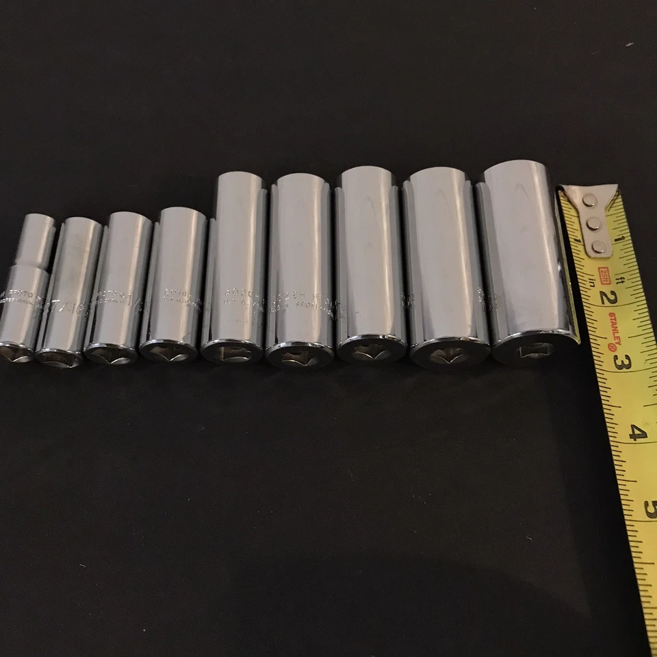 9 Pc Proto Professional 3/8 Drive SAE Deep Socket 6Pt 3/8"-7/8" USA 5012H 5028H - Image 2 of 4