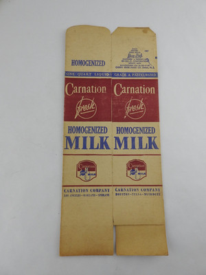 Vintage Carnation Fresh Homogenized Milk Carton Flat Paper 1957 Advertising