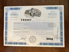 Trump Hotels & Casinos Stock Certificate Donald Trump digital sig ORIGINAL RARE!