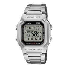 Casio Men's Dual Time Digital metallic-style W-800HD-1AV stainless steel band