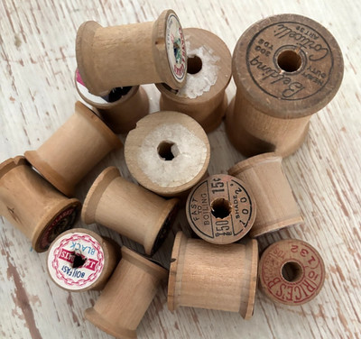 Lot of 14 Vtg LG & SM WOOD Corticelli Coats THREAD Wooden EMPTY SPOOLS  SEWING