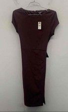 Express Women's Burgundy Sheath Dress Belted Boat Neck Cap Sleeve Size S NWT
