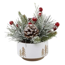 Flora Bunda Garland Mix in 3" Ceramic Flower Pot Indoor Christmas Decoration