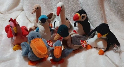 Vintage Ty Beanie Babies Lot of 9 Birds Stilts Waddle Jake Rocket Puffer Stretch