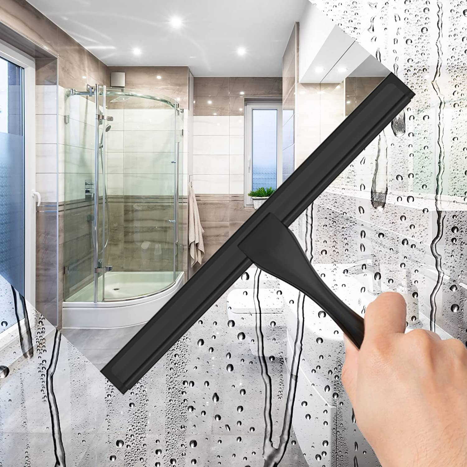 All-Purpose Stainless Steel Shower Squeegee for Shower Doors with 2 Adhesive