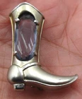 VTG UNUSUAL COWBOY BOOT Brooch Pin BLUE Silver tone metal lady costume jewelry