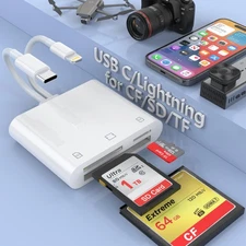 USB C+Lightning to CF/SD/Micro SD Memory Card Reader for iPhone/iPadApple Com...