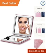 Fashionable Glitter PU Compact Mirror with Magnetic Closure - 2.76" Size