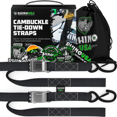 Motorcycle Tie down Straps (2 Pack) Lab Inspected 2,200Lb Break Strength, Steel