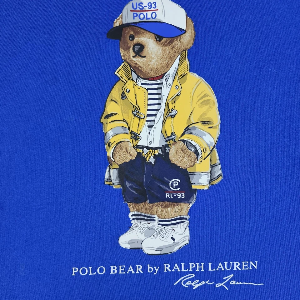 Polo Ralph Lauren Shirt Youth Medium Blue Polo Bear Graphic Short Sleeve RL-93 - Image 2 of 4