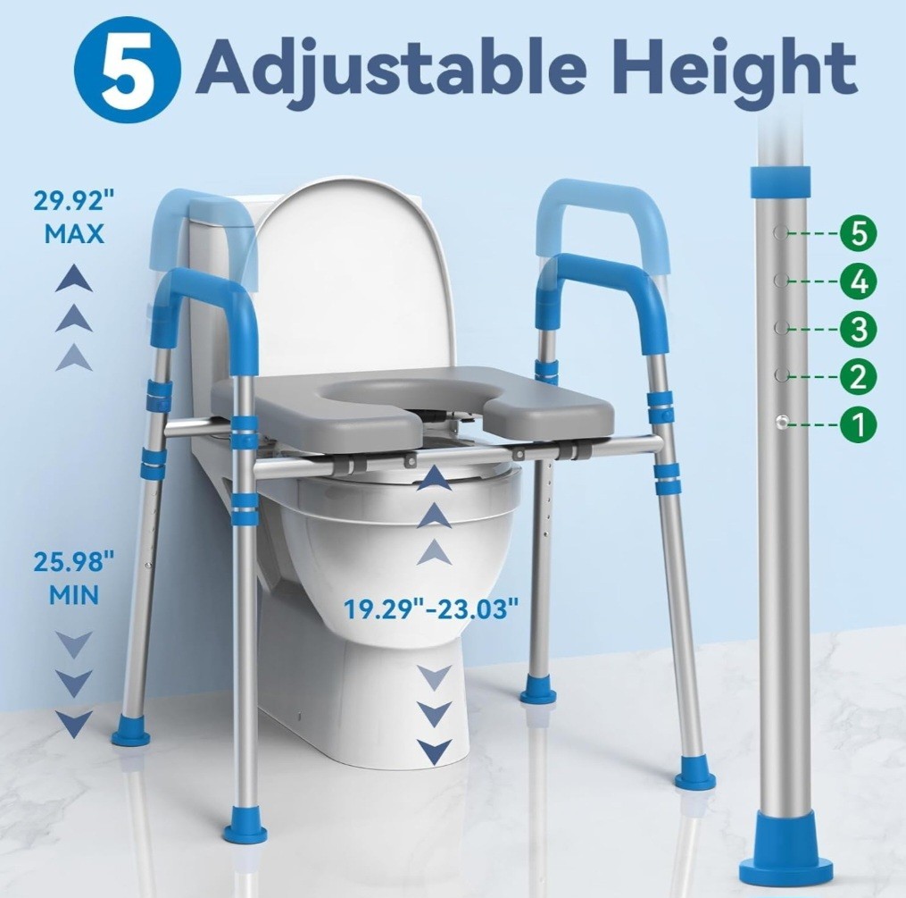 Loyoda Raised Toilet Seat & Handles With Padded Seat 500lbs, Fits Any Toilet