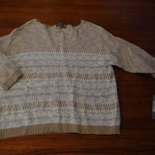 NWT NY Collection beige mottled lightweight knit sweater oversized L striped