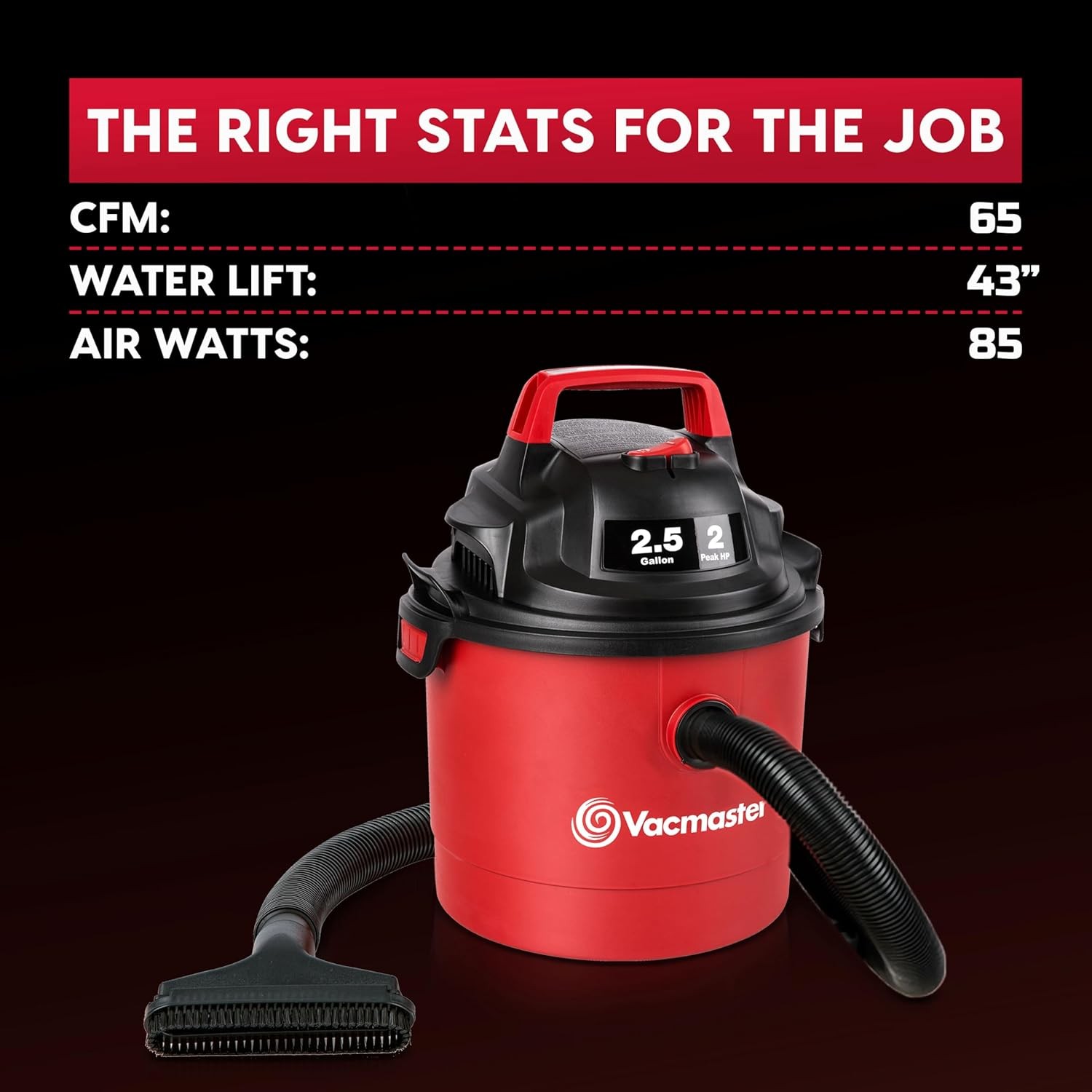 Vacmaster 2.5-Gallon* 2 Peak HP Wall Mountable Wet/Dry Vacuum &ndash; VOM205P 1101