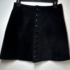 Express Black Leather Button Front A-Line Mini Skirt Solid Regular Size 6