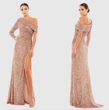 Ieena Mac Duggal Pink Copper Sequined Drop Off Shoulder Evening Gown 10 NWT