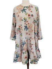 Zara Size M Floral Ivory Tiered Mini Dress 3/4 Sleeve Crinkle Textured Event