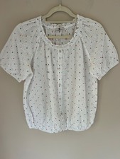 TU Womens Top Size 12 White Broidery Anglais Cotton Polka Dot