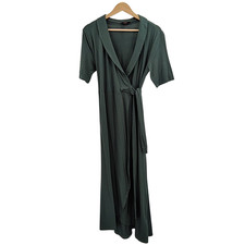 Quince Tencel Jersey Midi Wrap Dress Dark Olive Basic Sleeved L