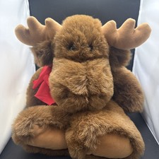 Dakin Renee Posner Brown Moose Red Ribbon Bow Plush Soft Vintage 1993 20