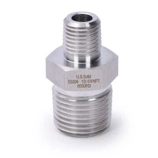 U.S. Solid 304 Stainless Steel Fitting Hex Nipple, NPT 1/2" Male x 1/4" Male