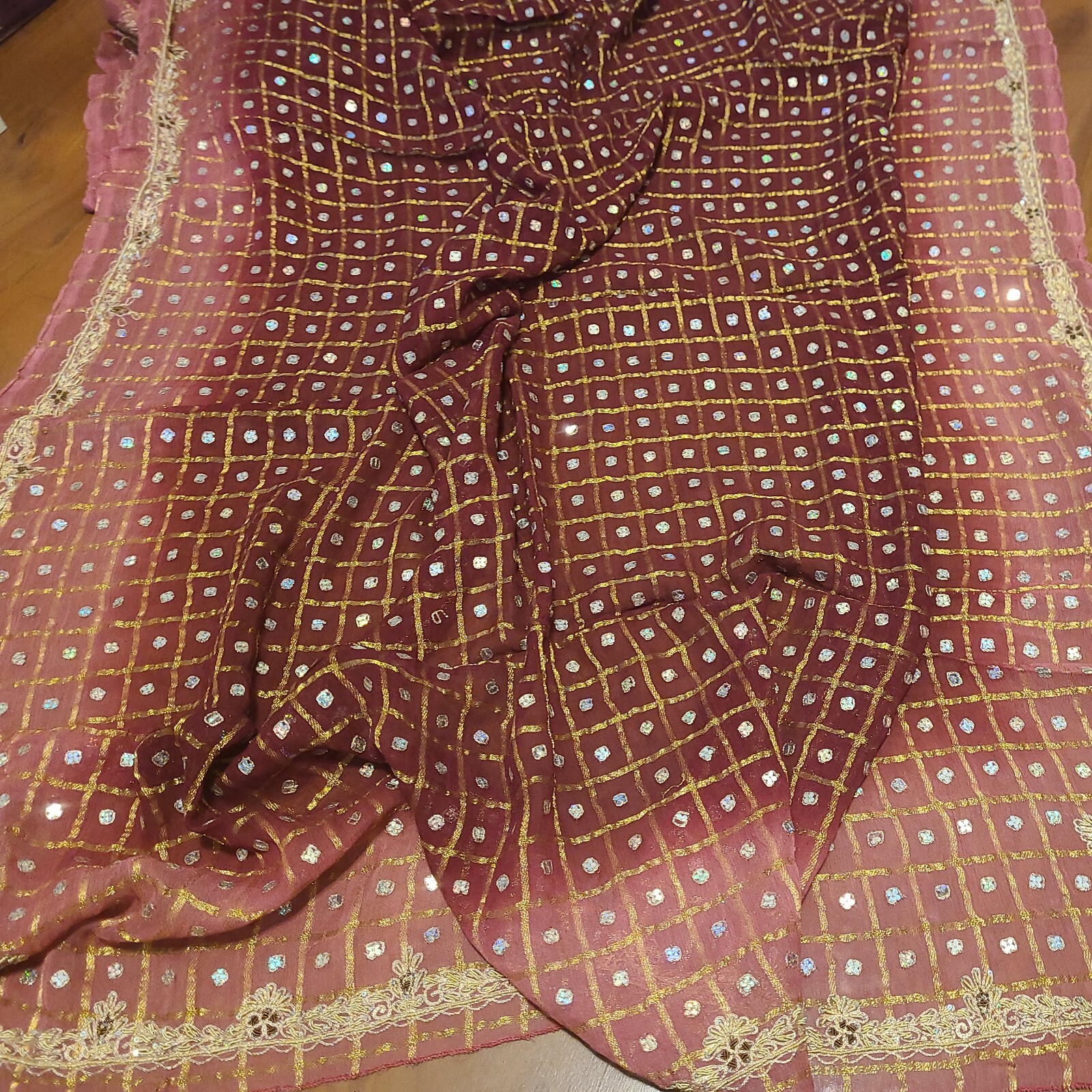 2.20 yards of printed Chiffon width 46 in dark red/ coral. eBay