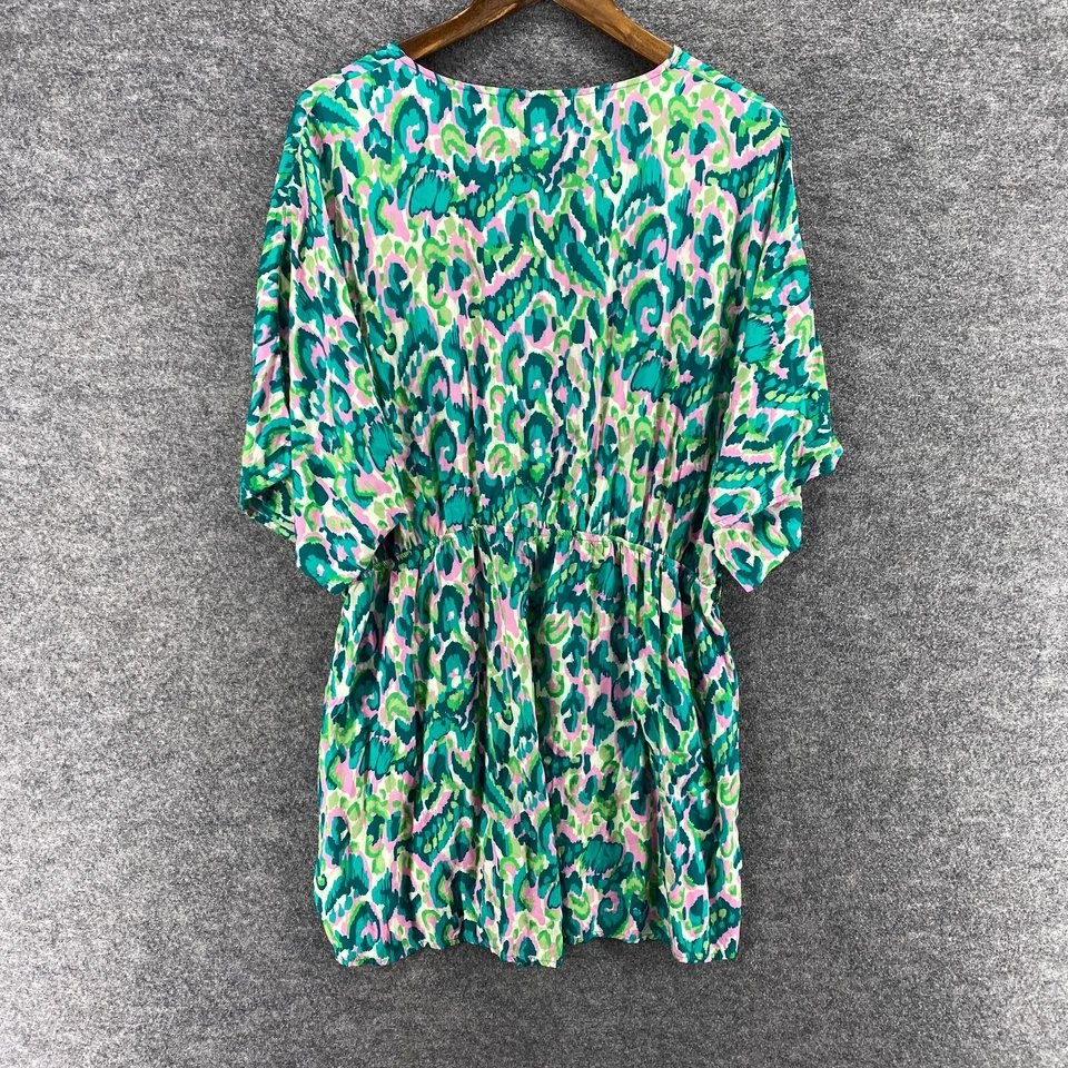 Unbranded Jumpsuit Women M Medium Green Geometric V-Neck Short Sleeve Casual - Image 2 of 4