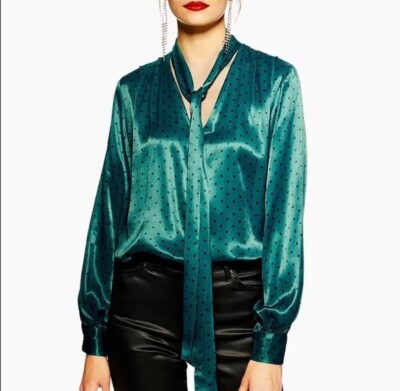 topshop green polka dot top