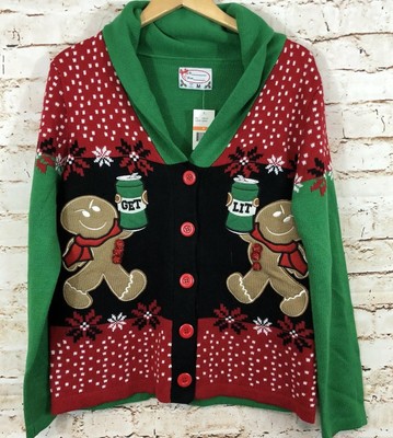 Get lit Gingerbread Christmas Cardigan mens small sweater vneck beer N3 | eBay