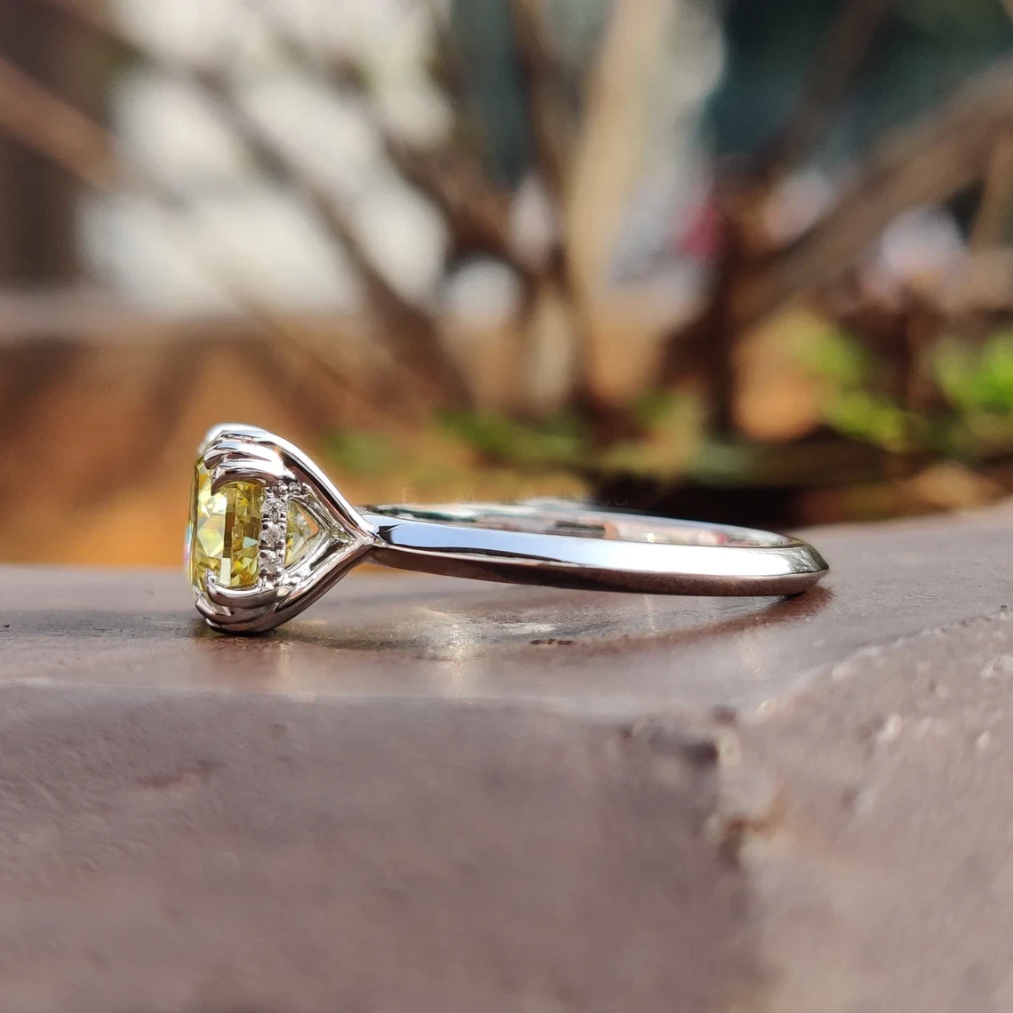 2.80 CT Cushion Divine Cut Yellow Moissanite Engagement 14K White