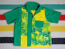 VTG 70s Unbranded Green Yellow Polycotton Hawaiian Surf Pocket Button Shirt M